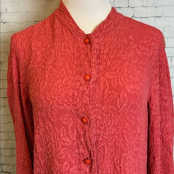 URU 100% Silk Textured Floral Top Lagenlook One Size Lagenlook USA-Made Workwear